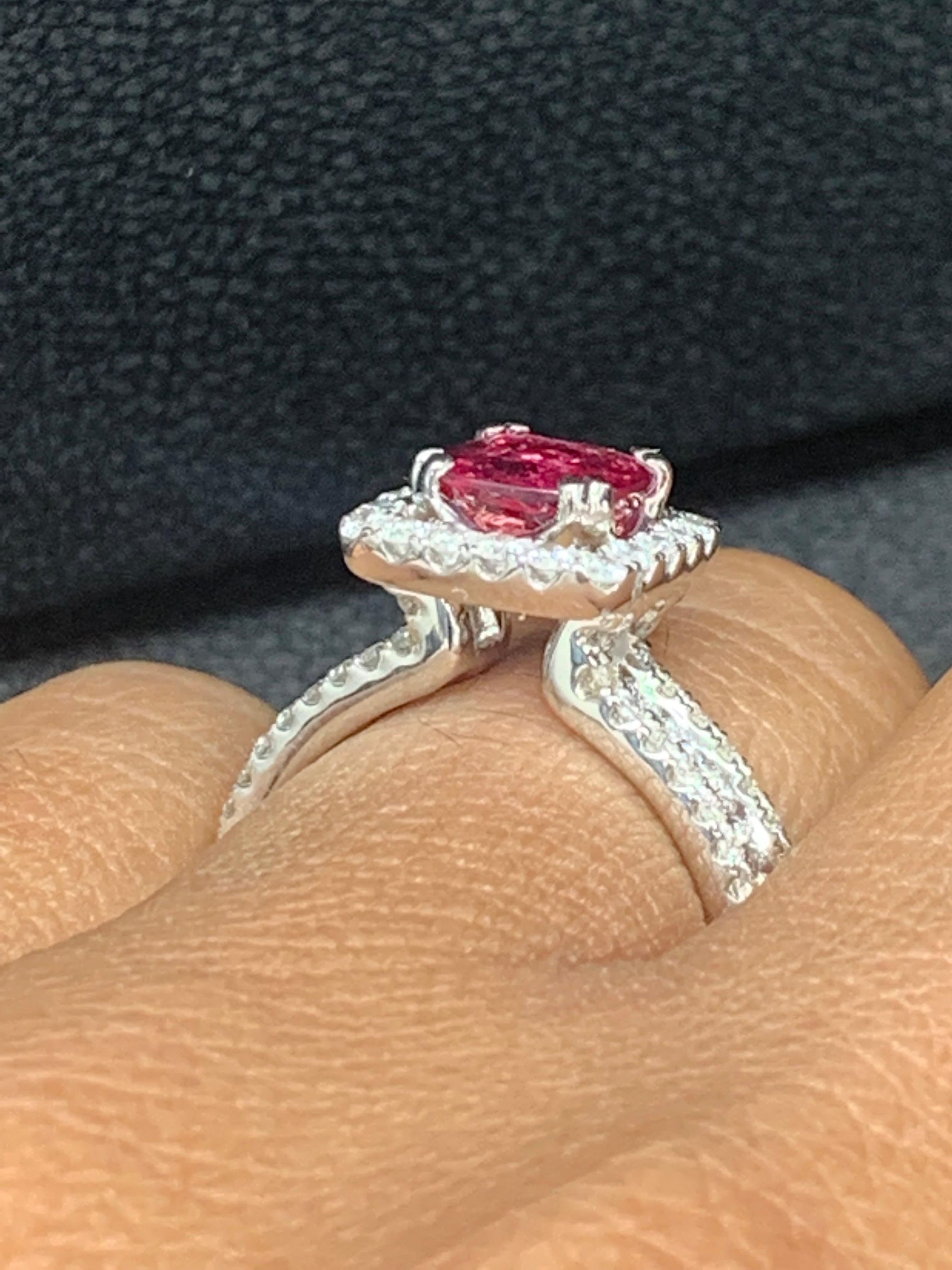 1.45 Carat Round Shape Ruby and Diamond Halo Ring in 18K White Gold For Sale 4