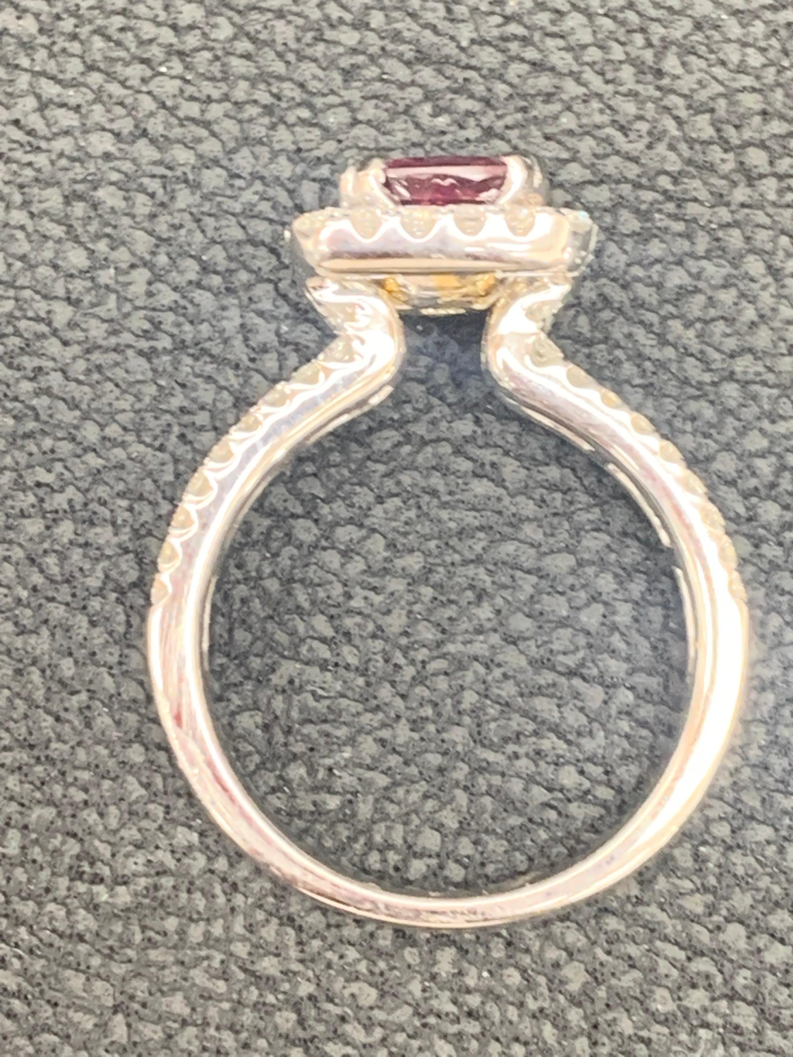 1.45 Carat Round Shape Ruby and Diamond Halo Ring in 18K White Gold For Sale 9