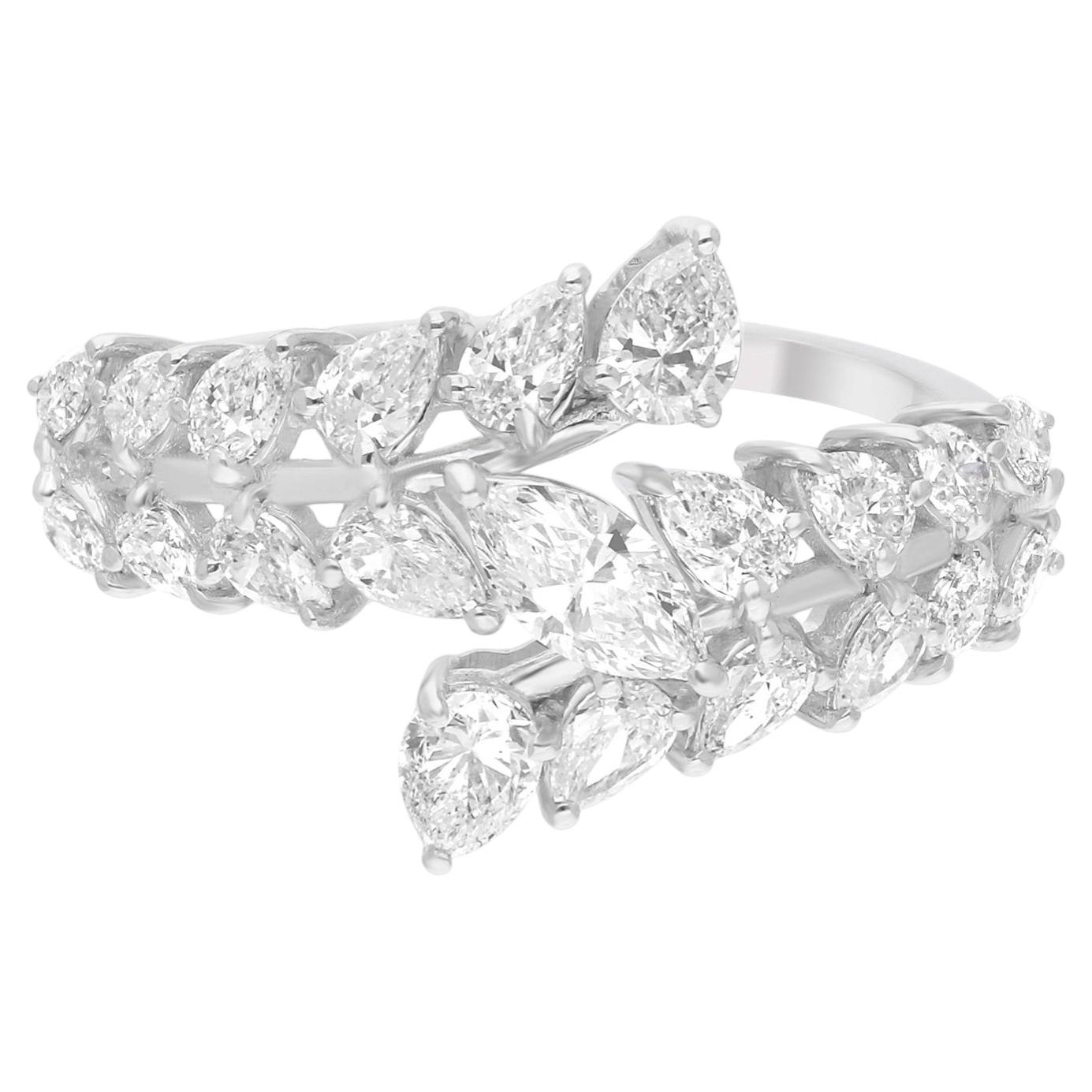 Pear Shape Natural Diamond Wrap Ring, 1.45 Carats, 18K White Gold For Sale