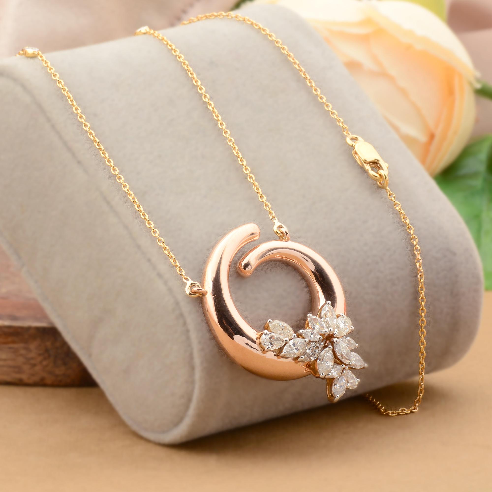 Modern 1.45 Carat SI Clarity HI Color Diamond Pendant Fine Necklace Solid 18k Rose Gold For Sale