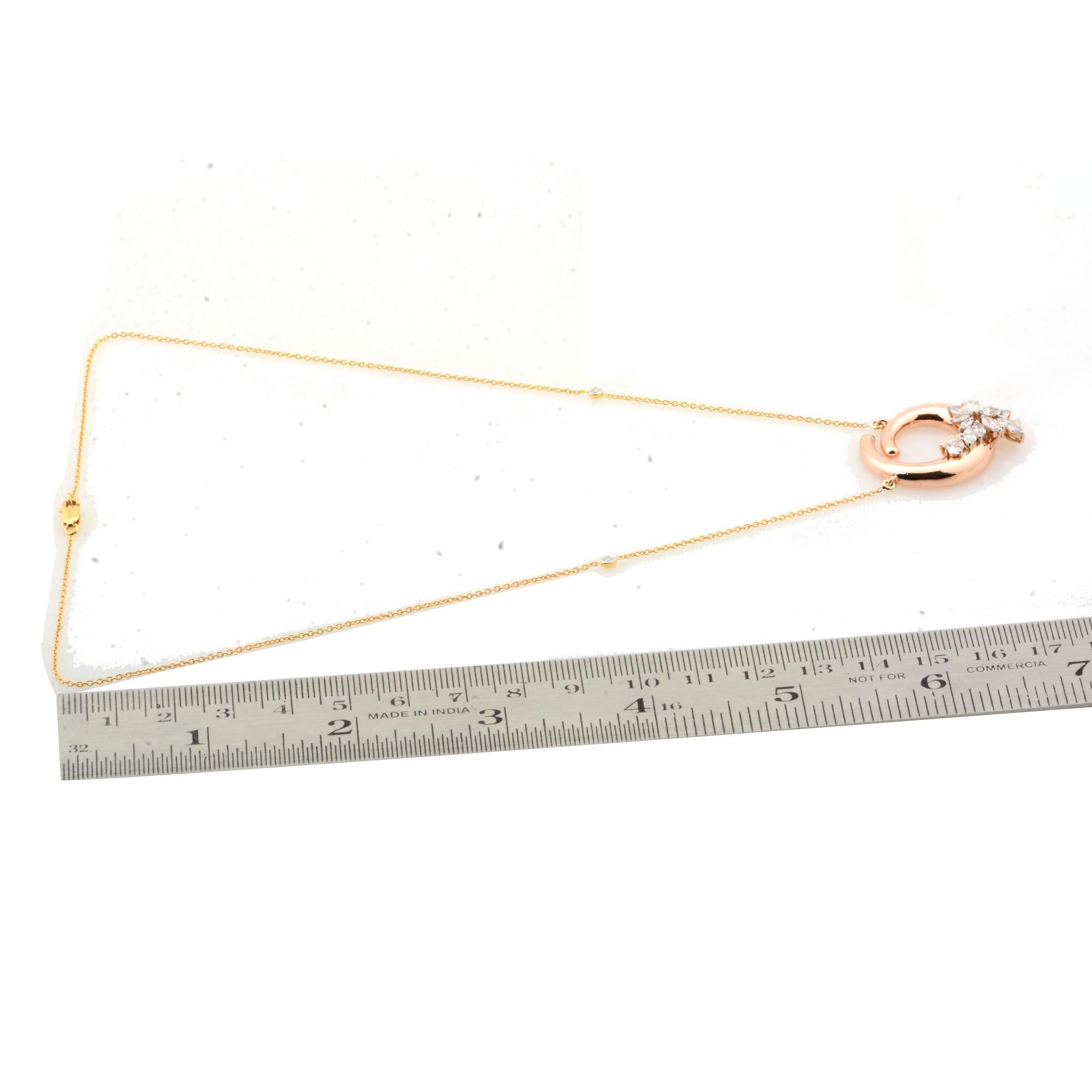 1.45 Carat SI Clarity HI Color Diamond Pendant Fine Necklace Solid 18k Rose Gold In New Condition For Sale In Diera, Dubai