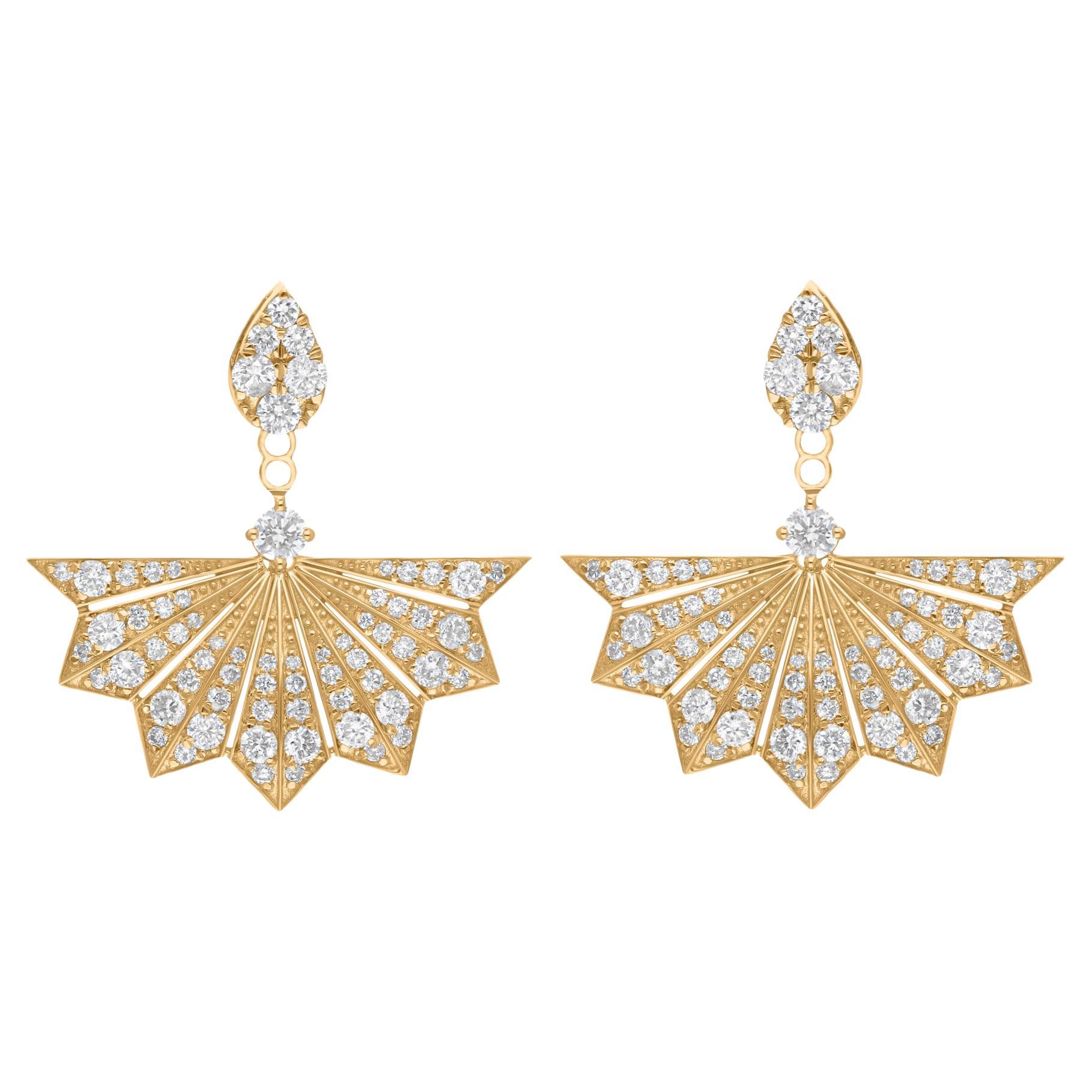 1.45 Carat SI Clarity HI Color Diamond Yellow Gold Jacket Spider Web Earrings