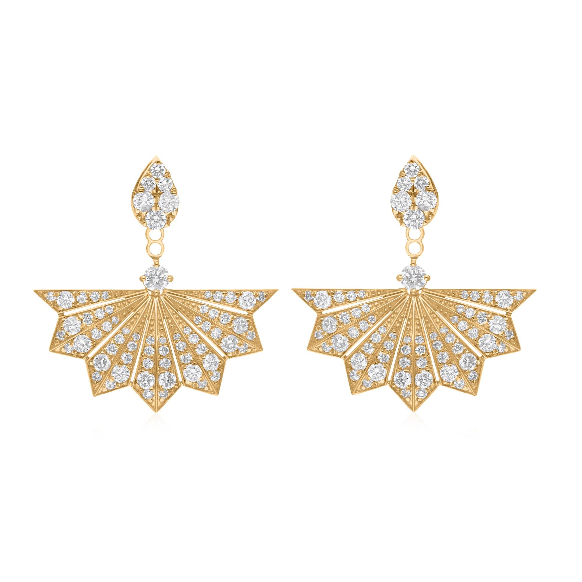 1.45 Carat SI Clarity HI Color Diamond Yellow Gold Jacket Spider Web Earrings