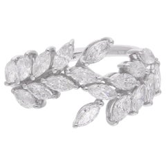 1.45 Carat SI Clarity HI Color Marquise Diamond Leaf Ring 18 Karat White Gold