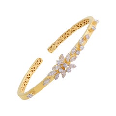 1.45 Carat SI/H Diamond 14 Karat Yellow Gold Open Cuff Bracelet Fine Jewelry