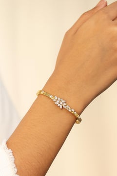 1.45 Carat SI/H Diamond 18 Karat Yellow Gold Open Cuff Bracelet Fine Jewelry