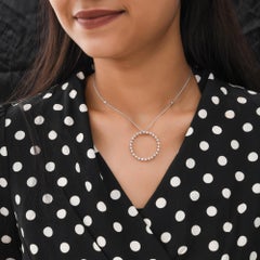 1.45 Carat SI/H Diamond Open Circle Pendant Chain Necklace 14 Karat White Gold
