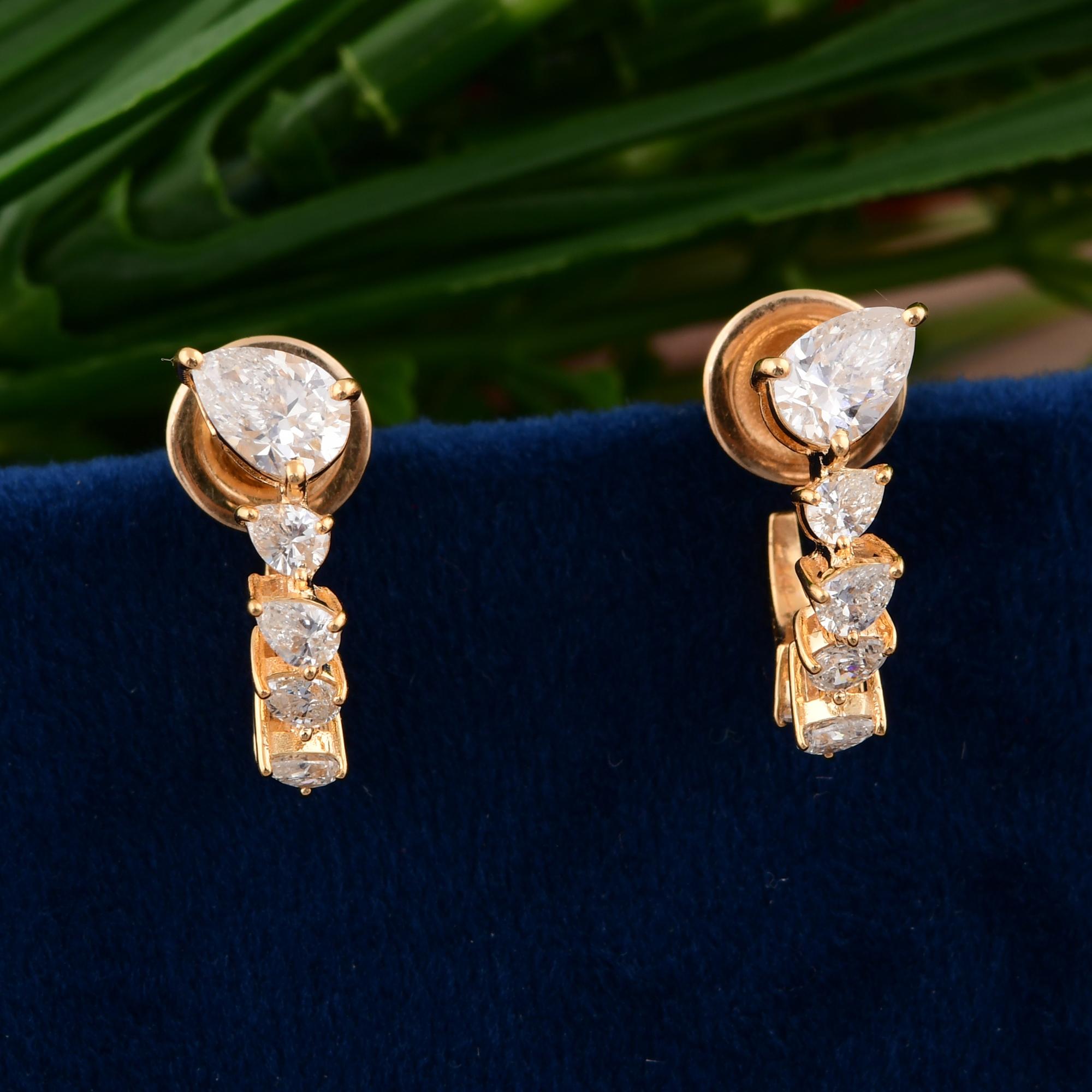 Moderne 1.45 Carat SI/H Diamant taille poire Brilliante Boucles d'oreilles or jaune 14 carats en vente