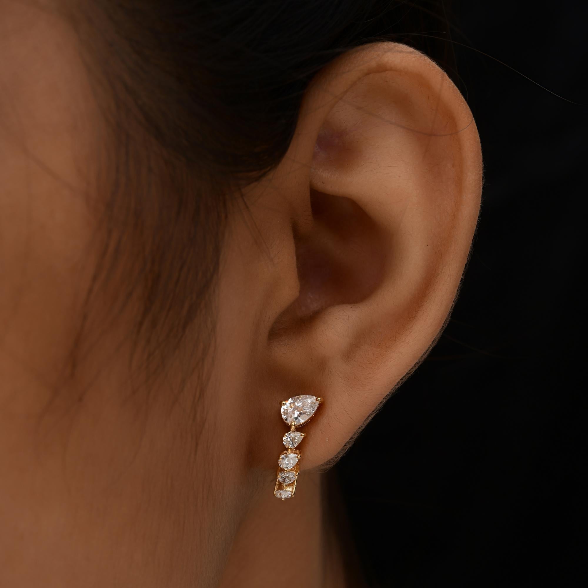 Taille poire 1.45 Carat SI/H Diamant taille poire Brilliante Boucles d'oreilles or jaune 14 carats en vente