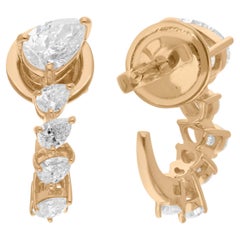 Orecchini a cerchio con diamanti taglio pera e brillante da 1,45 carati SI/H Oro giallo 14 carati