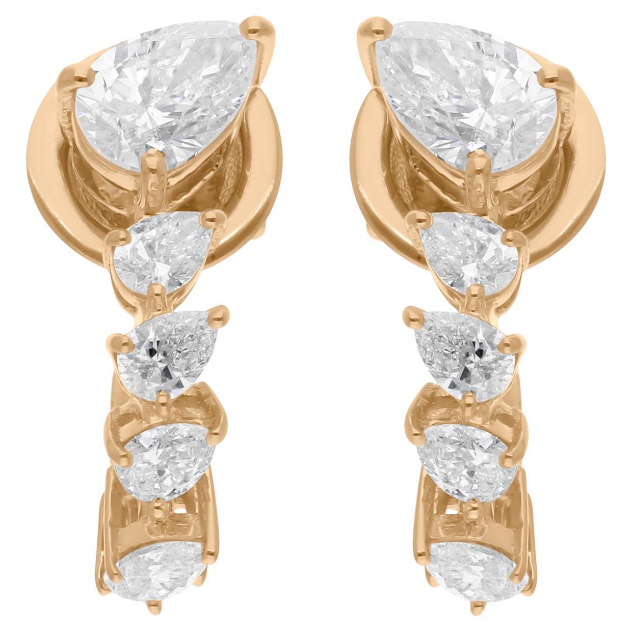 1.45 Carat SI/H Pear Brilliant Cut Diamond Hoop Earrings 18 Karat Yellow Gold