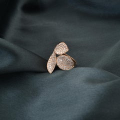 1.45 Carat SI/H Round Brilliant Cut Diamond Leaf Ring 18 Karat Rose Gold Jewelry