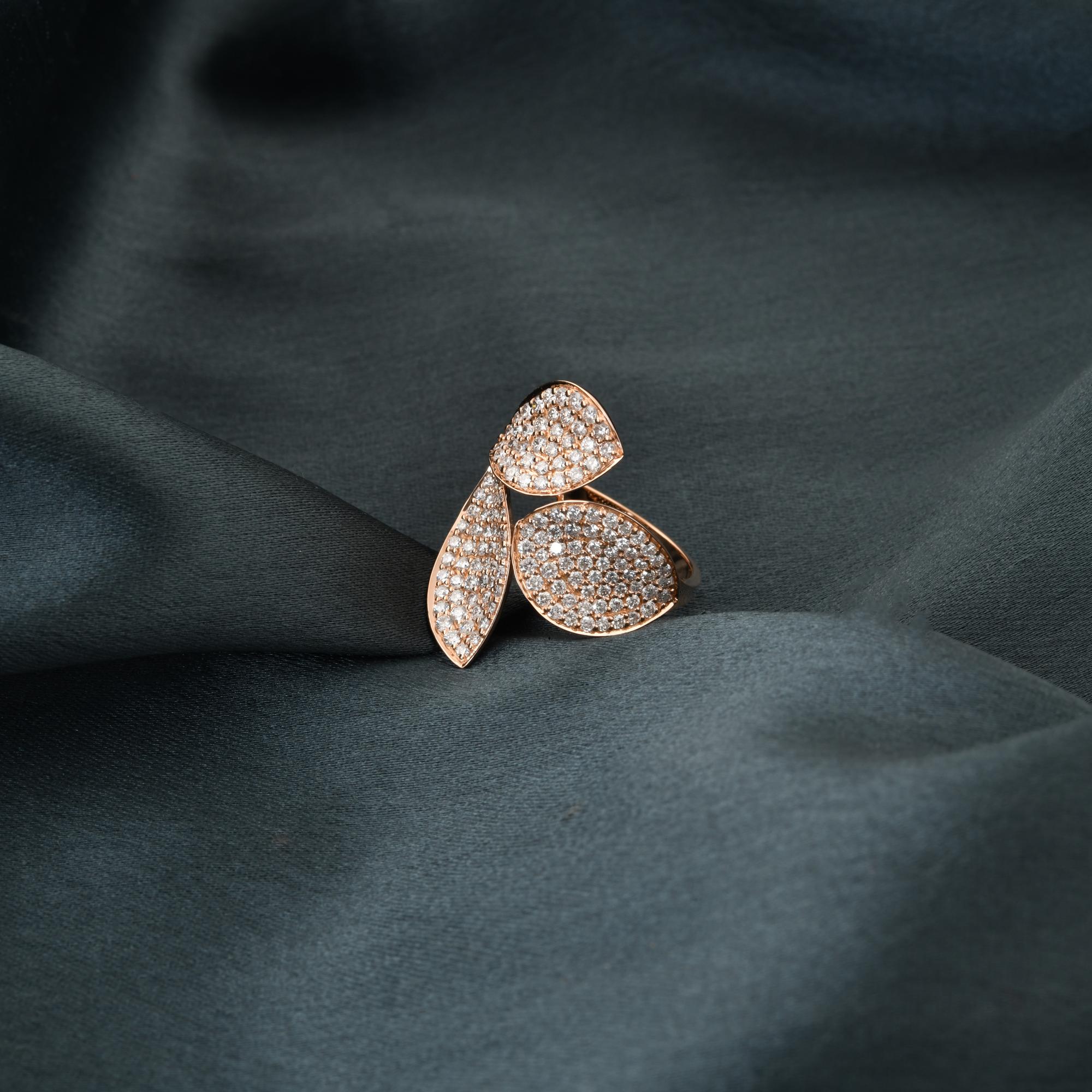 De las mujeres 1,45 quilates SI/H Anillo de diamantes en forma de hoja con talla brillante redonda Joyas de oro rosa de 18 quilates en venta