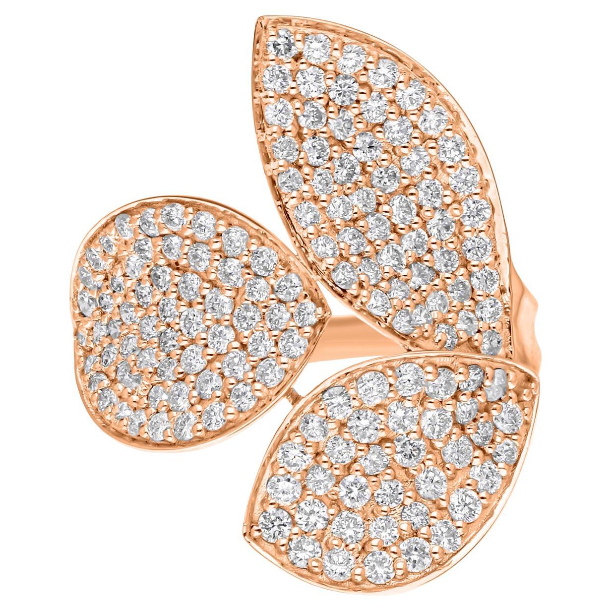 1.45 Carat SI/H Round Brilliant Cut Diamond Leaf Ring 18 Karat Rose Gold Jewelry