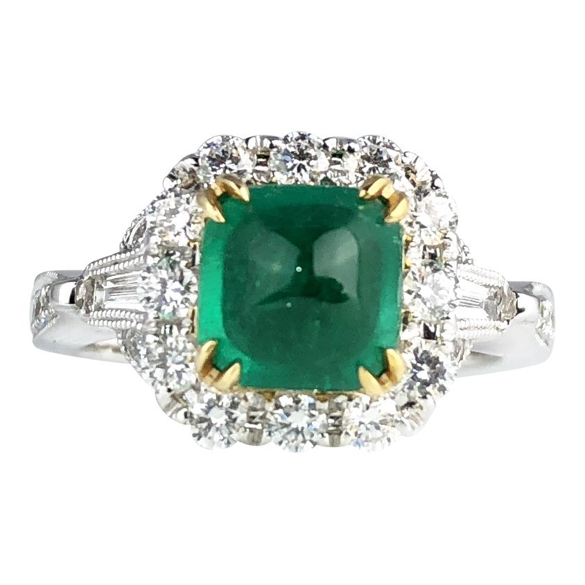 DiamondTown 1.45 Carat Sugarloaf Emerald and Diamond Ring in 18k Gold