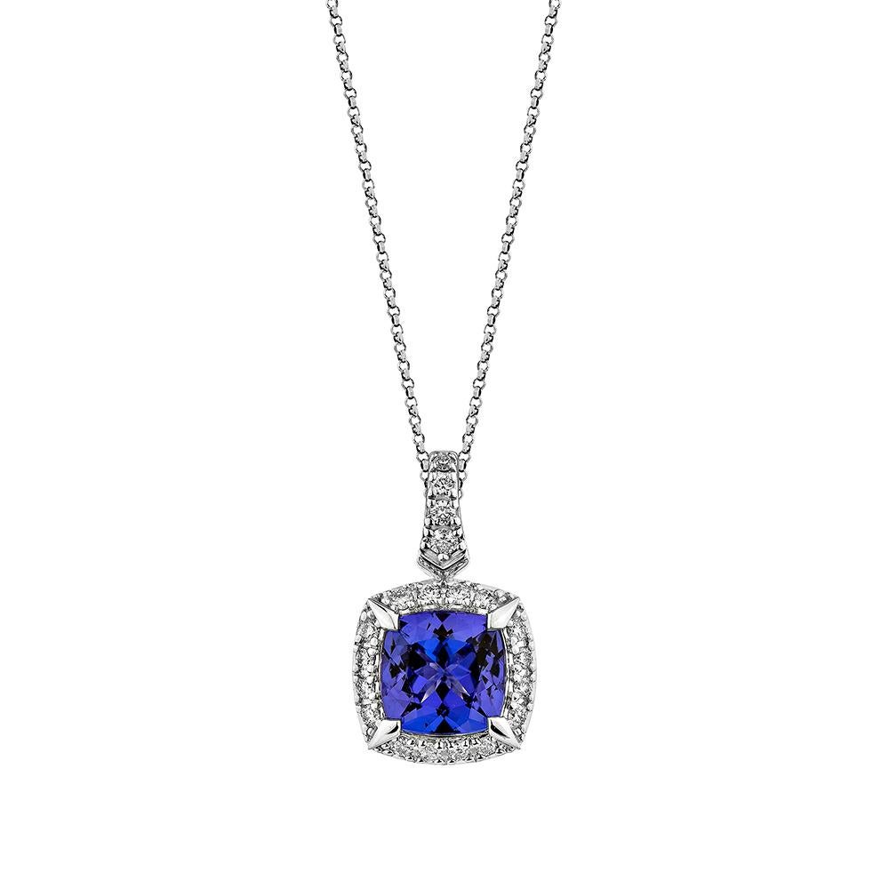 This collection features a selection of the most tantalizing Tanzanite. Uniquely designed with rounds diamonds. The rich purple-blue hues of this gemstone with diamonds set in white gold to present a rich and regal look.
  
Tanzanite Pendant in