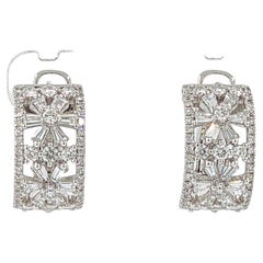 1.45 Carat Tapered Baguette and Round Diamond Mosaic Wide Hoop Earrings in 18K