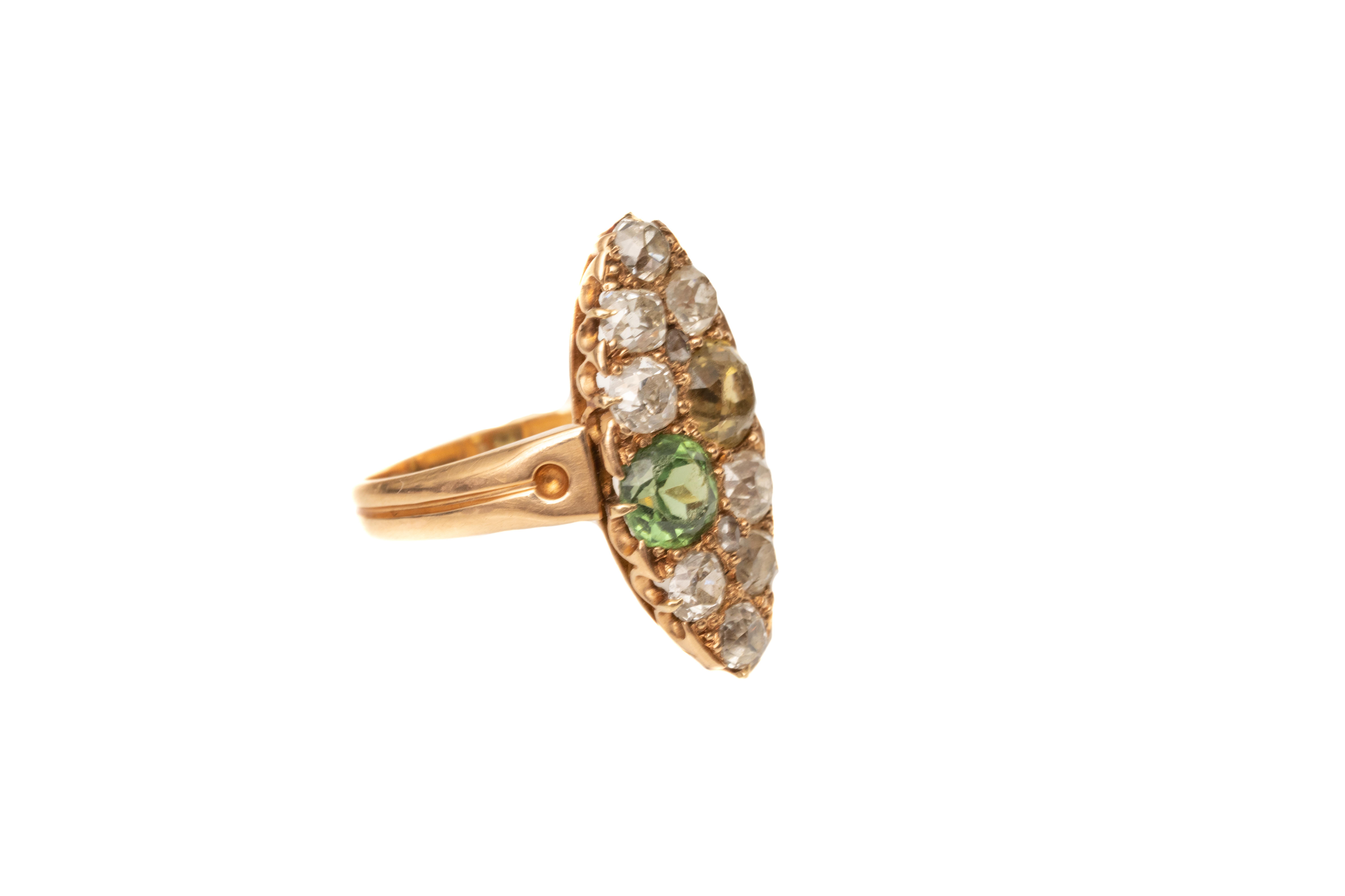 Women's 1.45 Carat Total Old Mine Diamond and Multi Zircon Gemstone Victorian Gold Ring