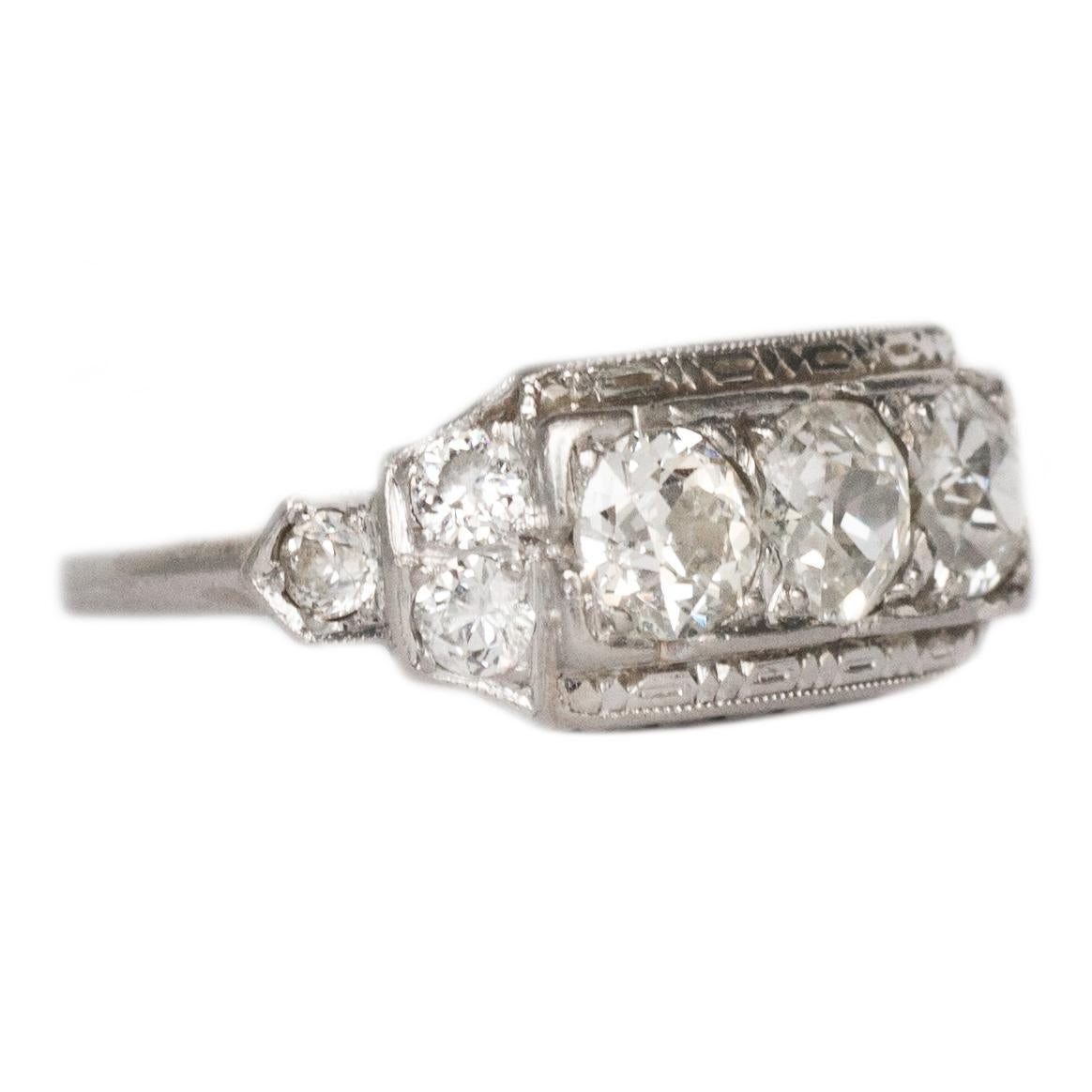 Art Deco 1.45 Carat Total Weight Diamond Platinum Engagement Ring