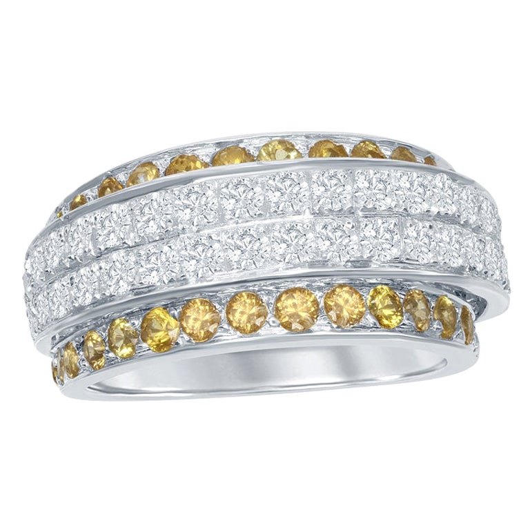 1,45 Karat Gelber Saphir und Diamant Mode-Ring aus 18 Karat Weißgold