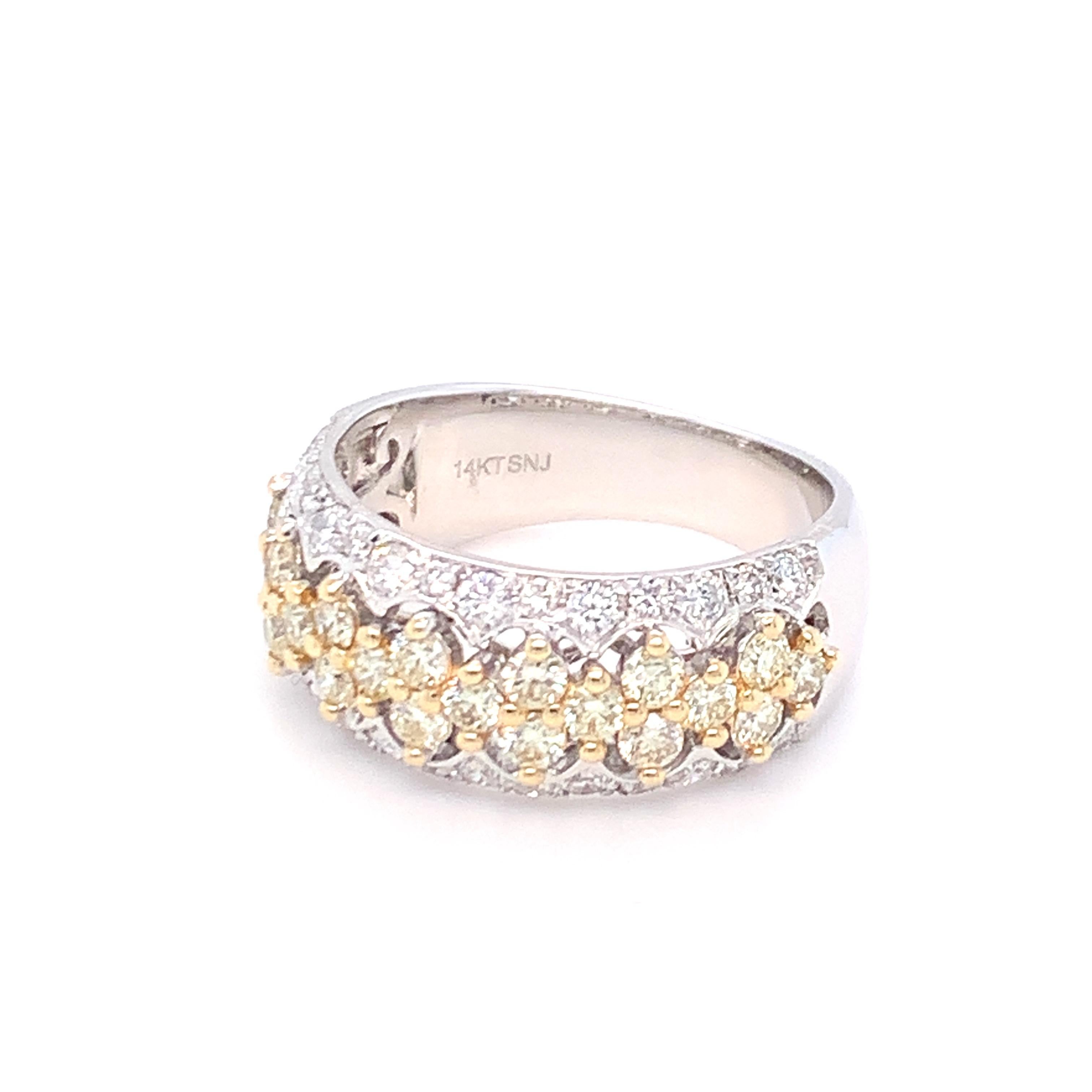 1.45 Carat Yellow & White Diamond Band Ring in 14K White Gold For Sale 5