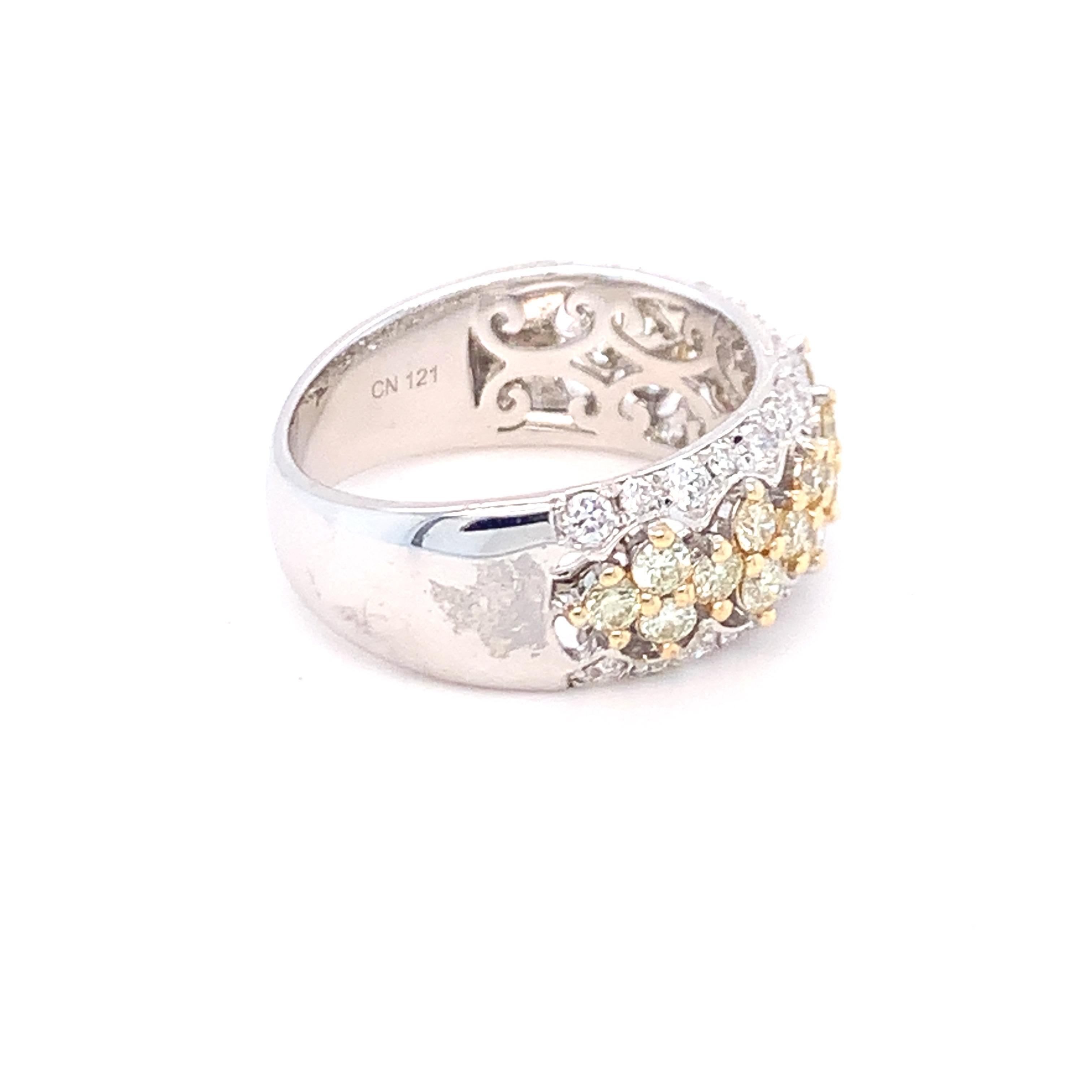 1.45 Carat Yellow & White Diamond Band Ring in 14K White Gold For Sale 7