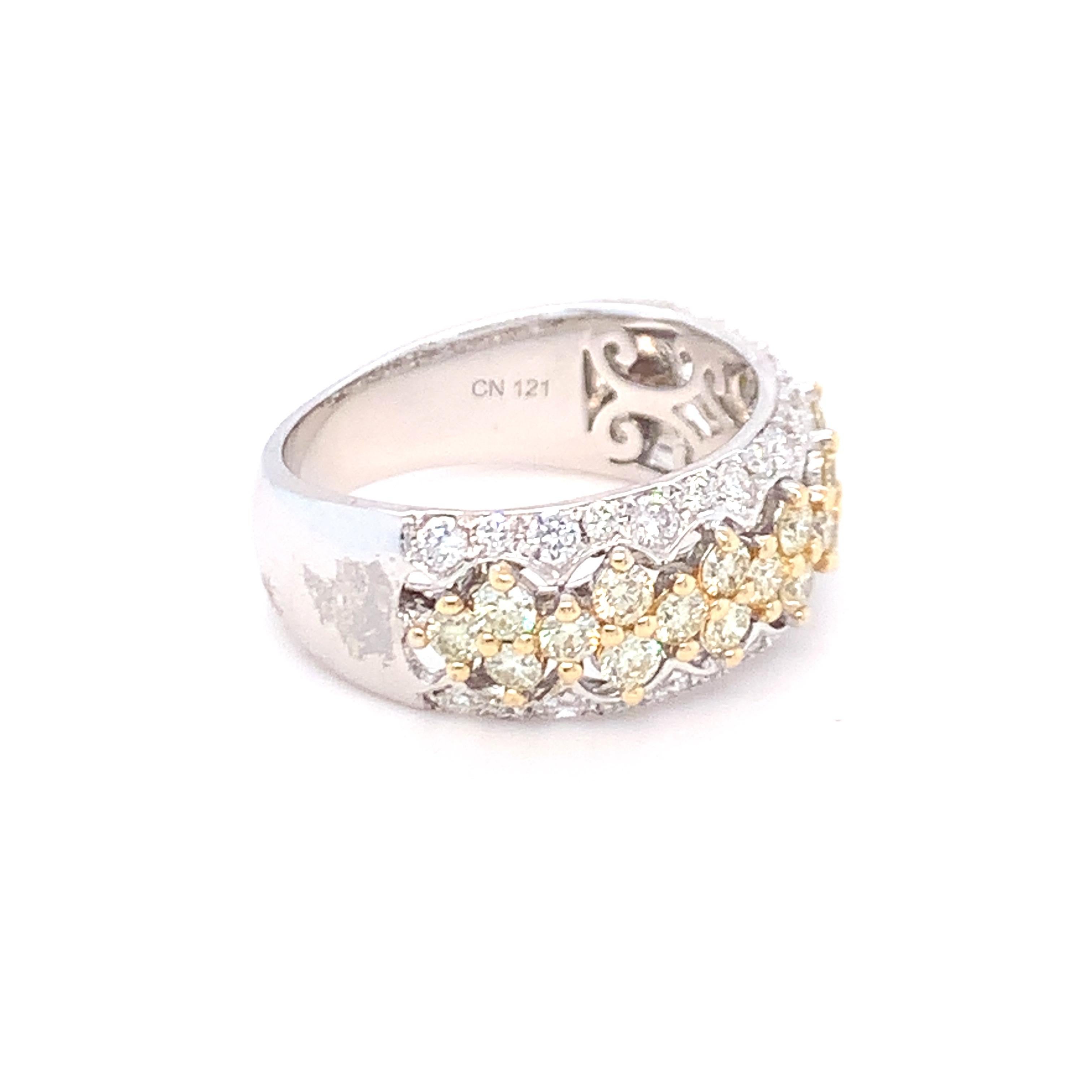 1.45 Carat Yellow & White Diamond Band Ring in 14K White Gold For Sale 8