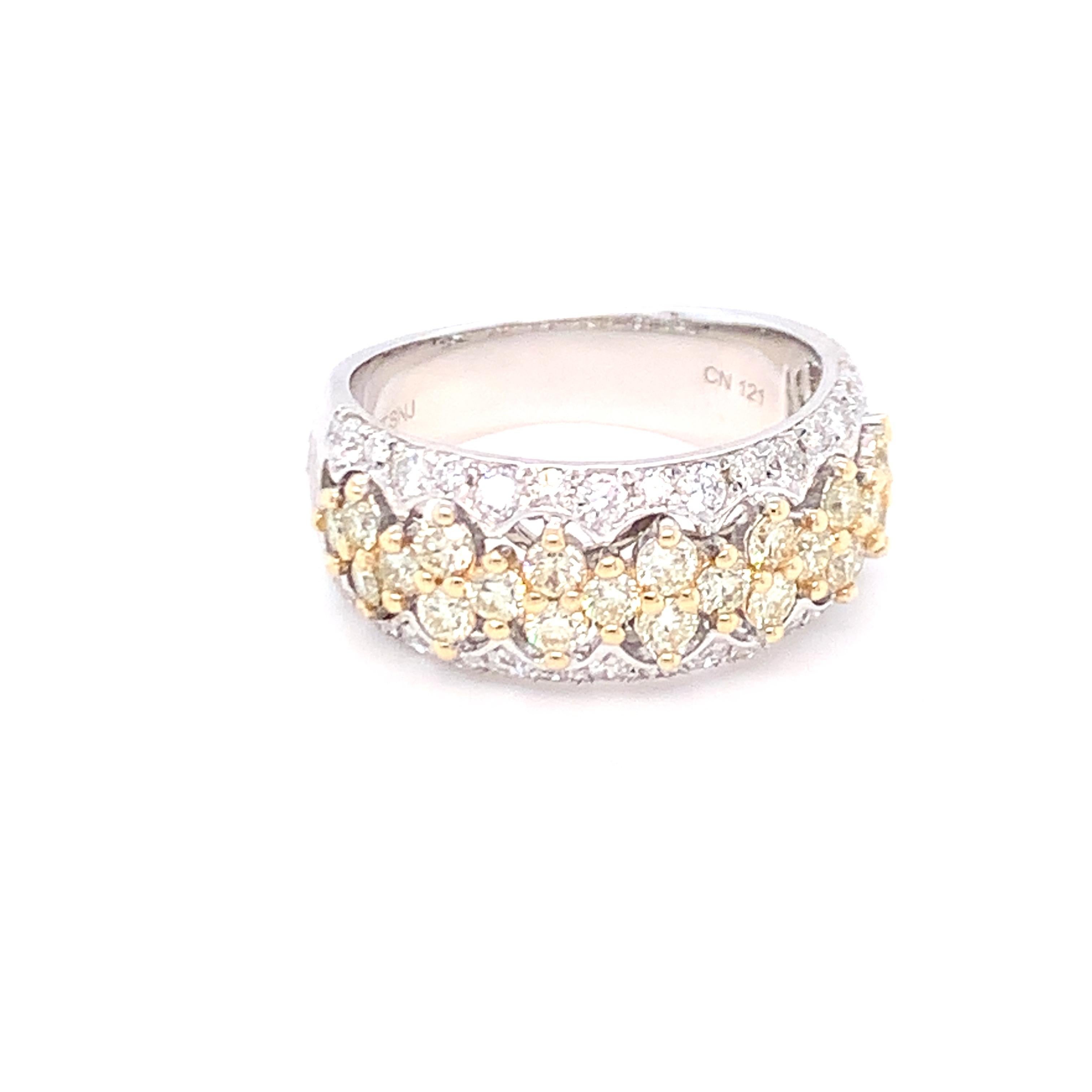 Artisan 1.45 Carat Yellow & White Diamond Band Ring in 14K White Gold For Sale