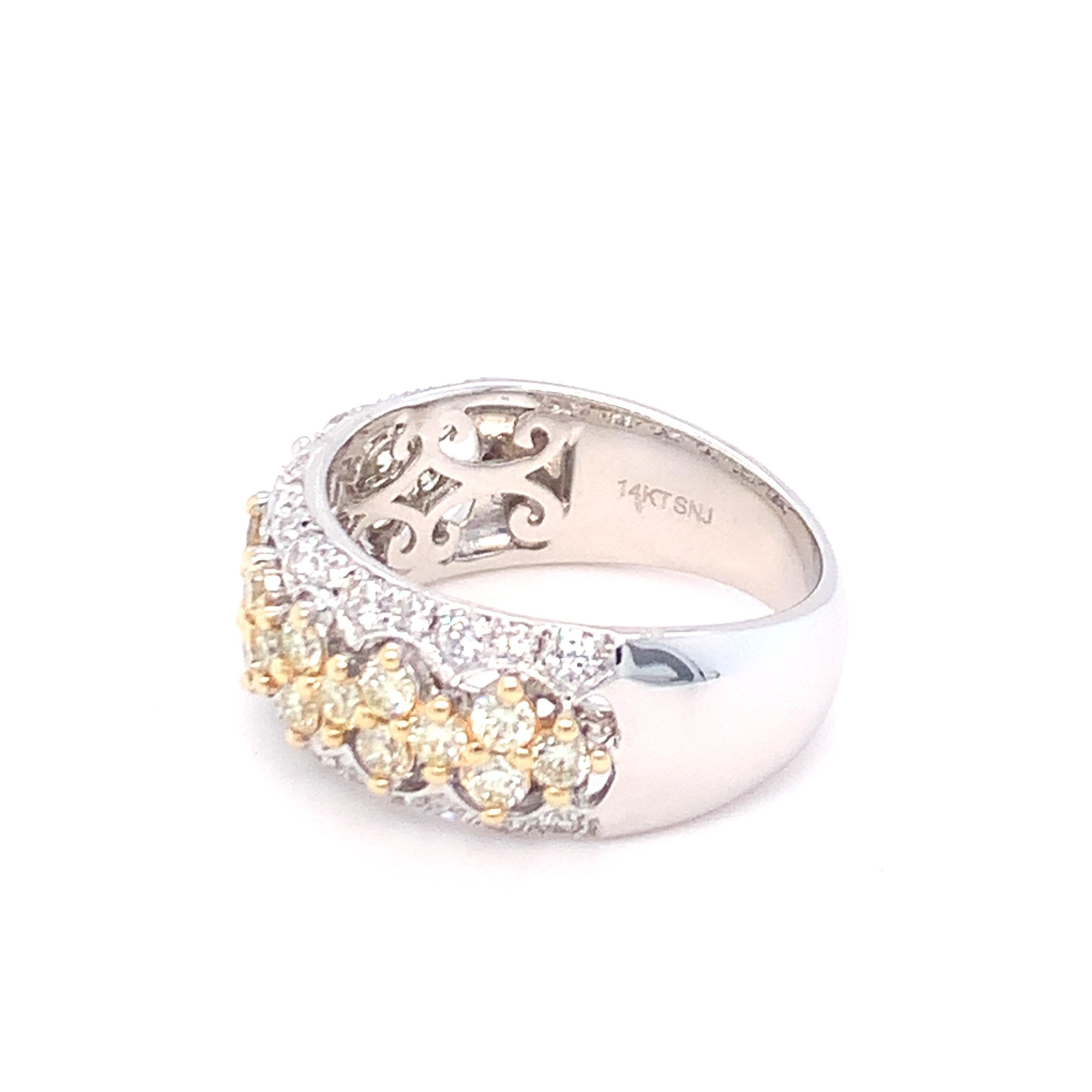 1.45 Carat Yellow & White Diamond Band Ring in 14K White Gold For Sale 3