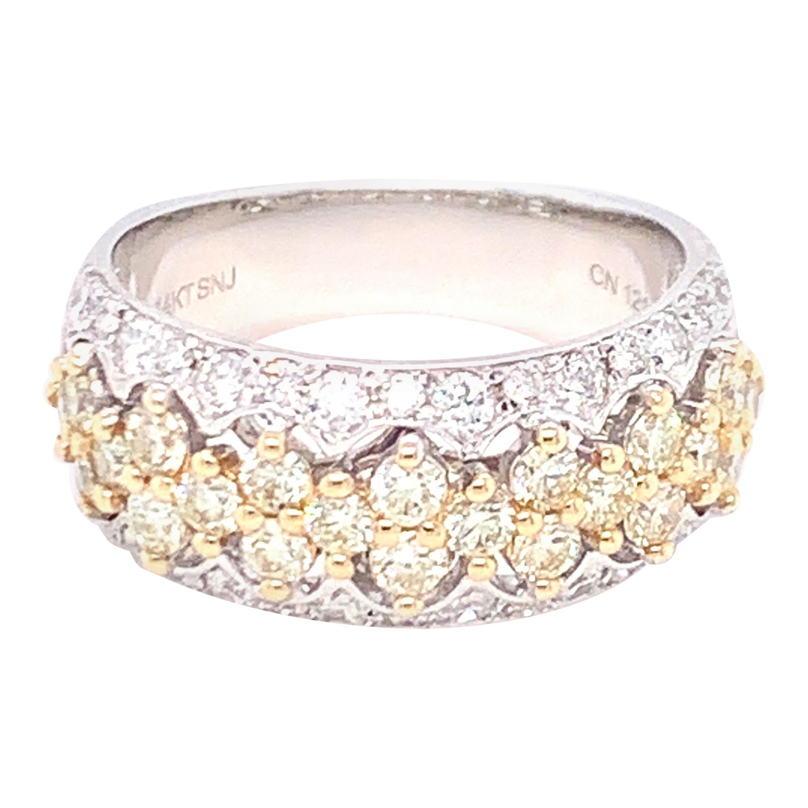 1.45 Carat Yellow & White Diamond Band Ring in 14K White Gold