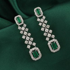 1.45 Carat Zambian Emerald 2.79 Carat SI/H Diamond Earrings 18 Karat White Gold