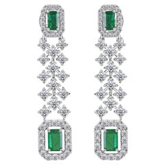 1.45 Carat Zambian Emerald 2.79 Carat SI/H Diamond Earrings 18 Karat White Gold
