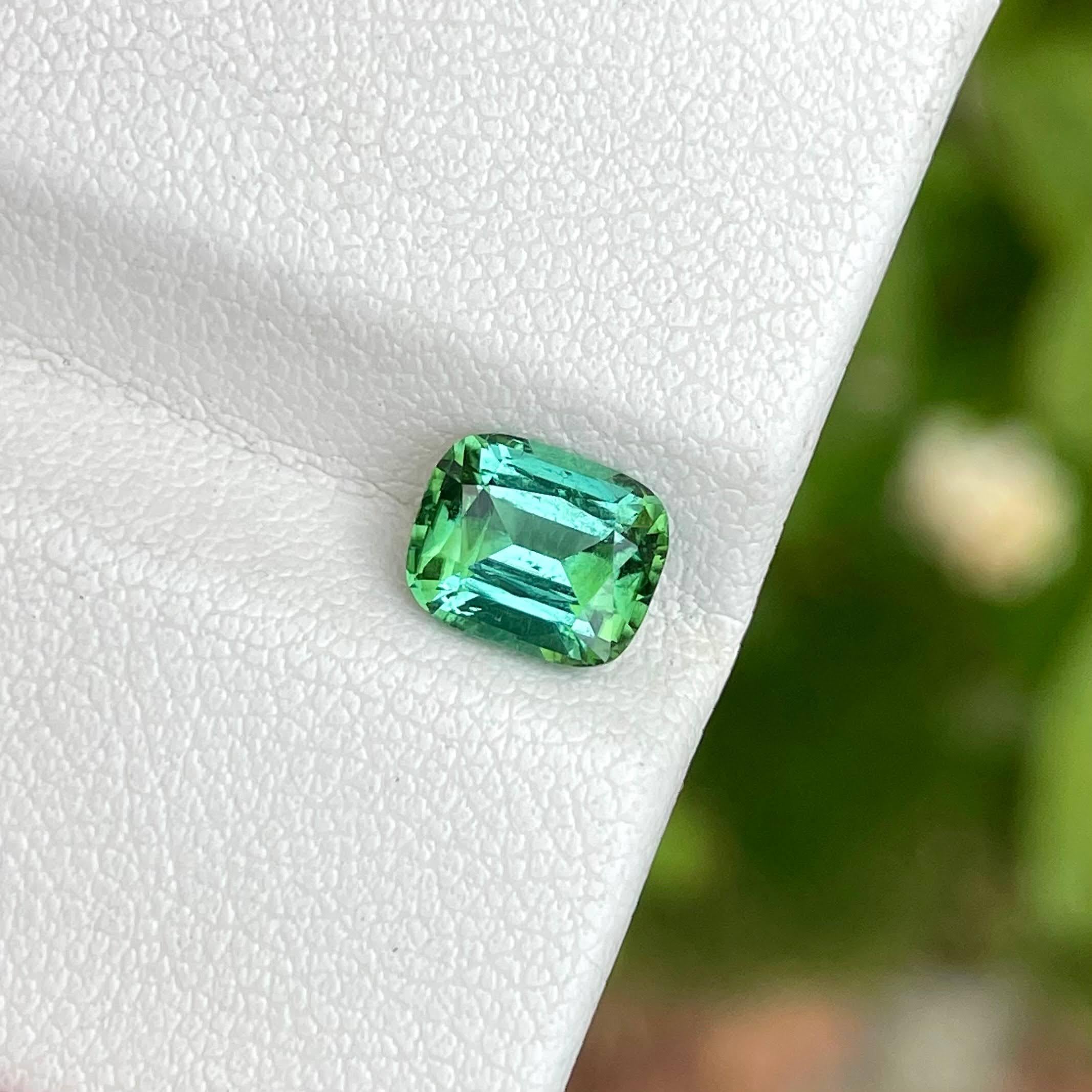 Modern 1.45 Carats Mint Green Tourmaline Stone Cushion Cut Afghan Gemstone For Sale