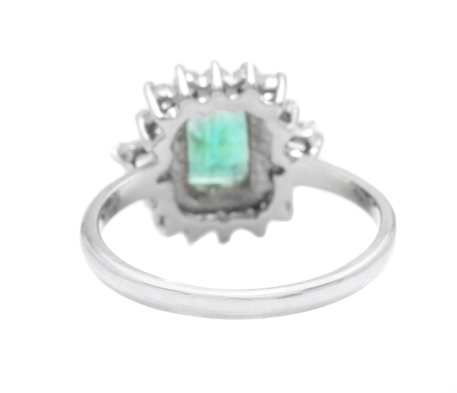 1.45 Carats Natural Emerald and Diamond 14K Solid White Gold Ring In New Condition For Sale In Los Angeles, CA