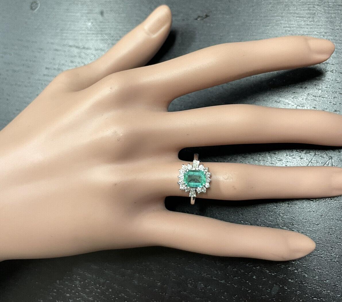 1.45 Carats Natural Emerald and Diamond 14K Solid White Gold Ring For Sale 1