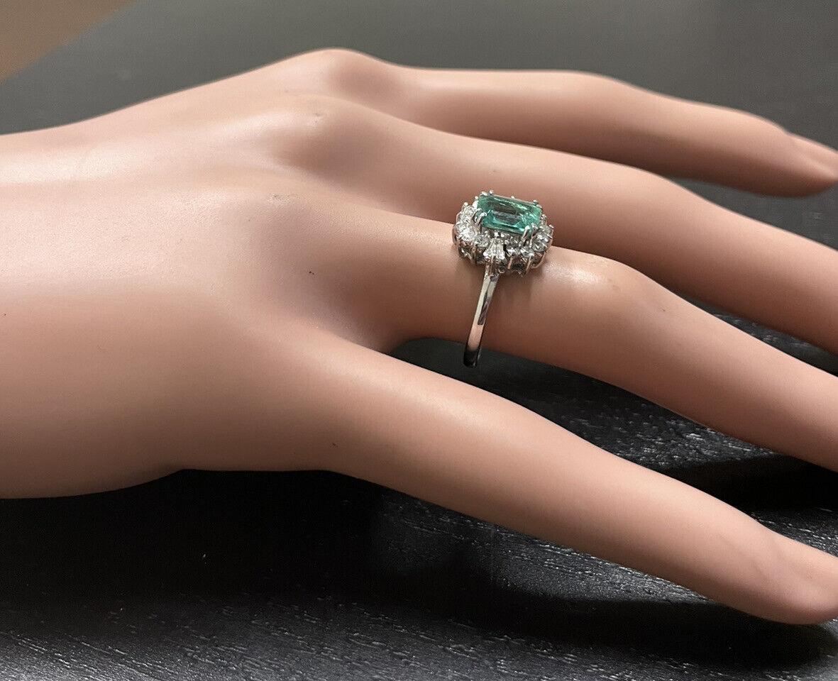 1,45 Karat natürlicher Smaragd und Diamant 14K massiver Weißgold Ring im Angebot 2