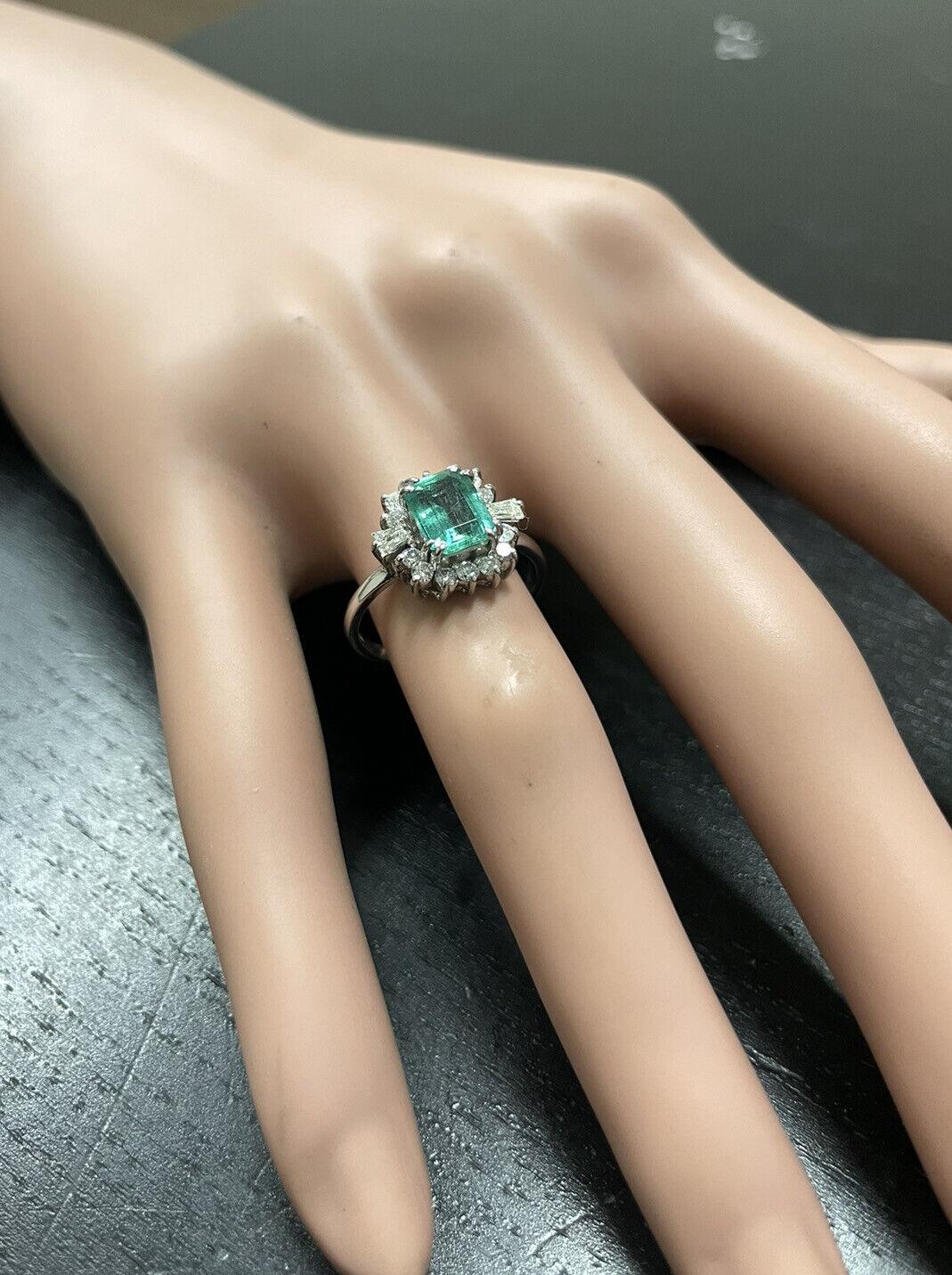 1,45 Karat natürlicher Smaragd und Diamant 14K massiver Weißgold Ring im Angebot 3