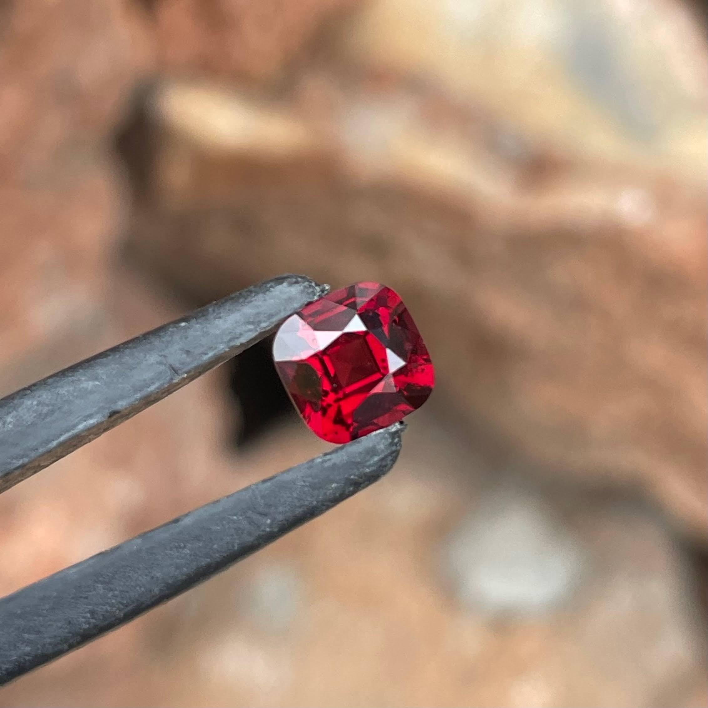 Women's or Men's 1.45 Carats Natural Loose Red Burmese Stone Spinel Stone Cushion Cut Gemstone For Sale