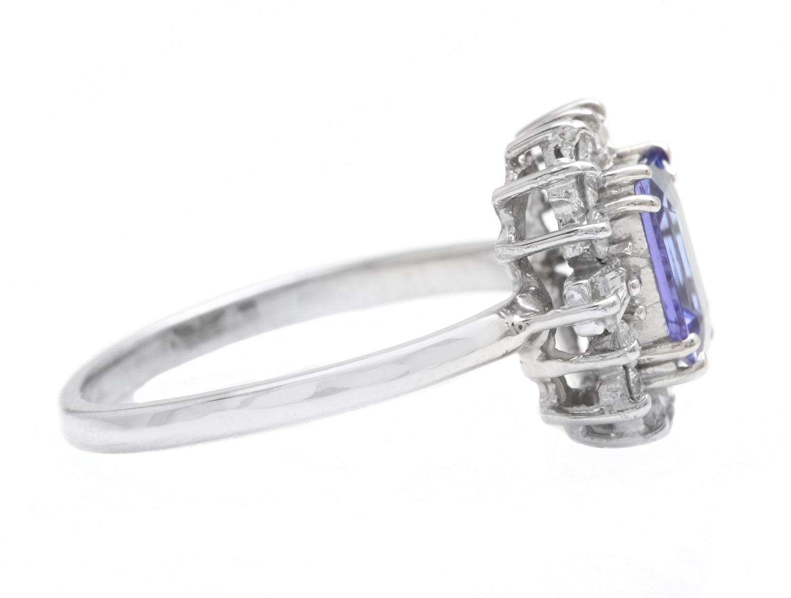 1,45 Karat natürlicher Tansanit und Diamant 14K massiver Weißgold Ring (Gemischter Schliff) im Angebot