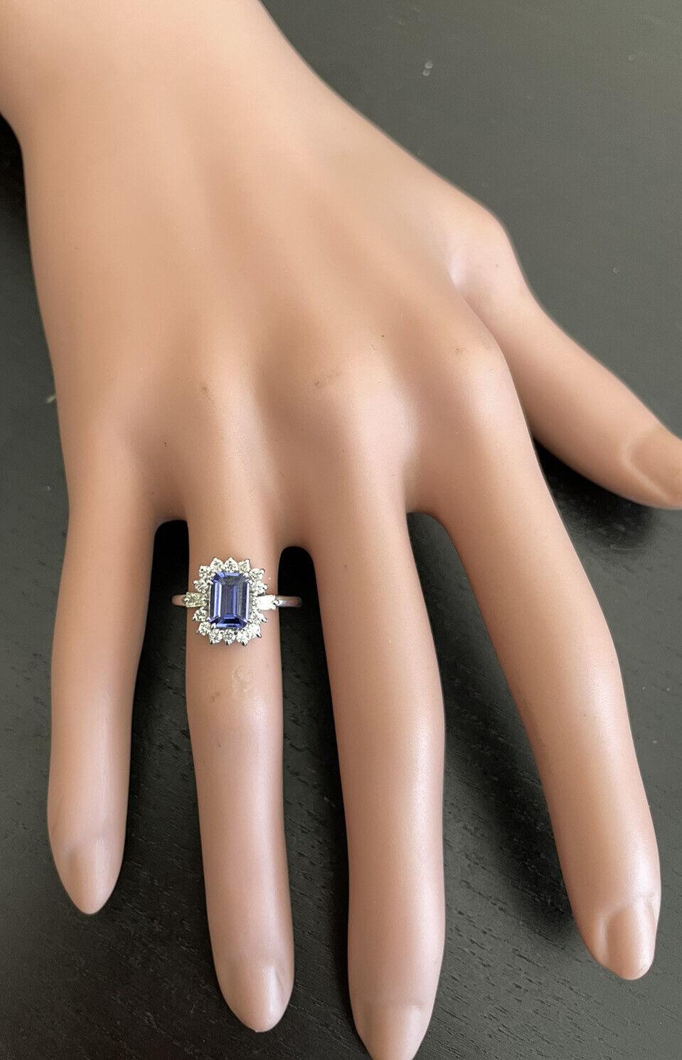 1,45 Karat natürlicher Tansanit und Diamant 14K massiver Weißgold Ring Damen im Angebot