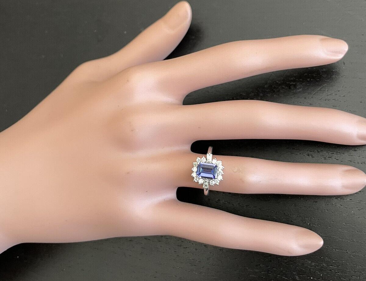 1,45 Karat natürlicher Tansanit und Diamant 14K massiver Weißgold Ring im Angebot 1