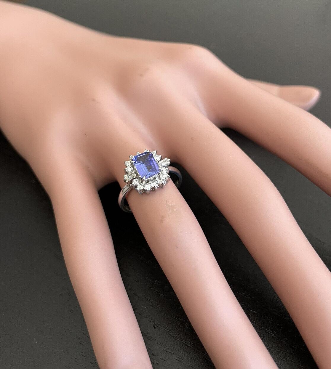 1,45 Karat natürlicher Tansanit und Diamant 14K massiver Weißgold Ring im Angebot 2