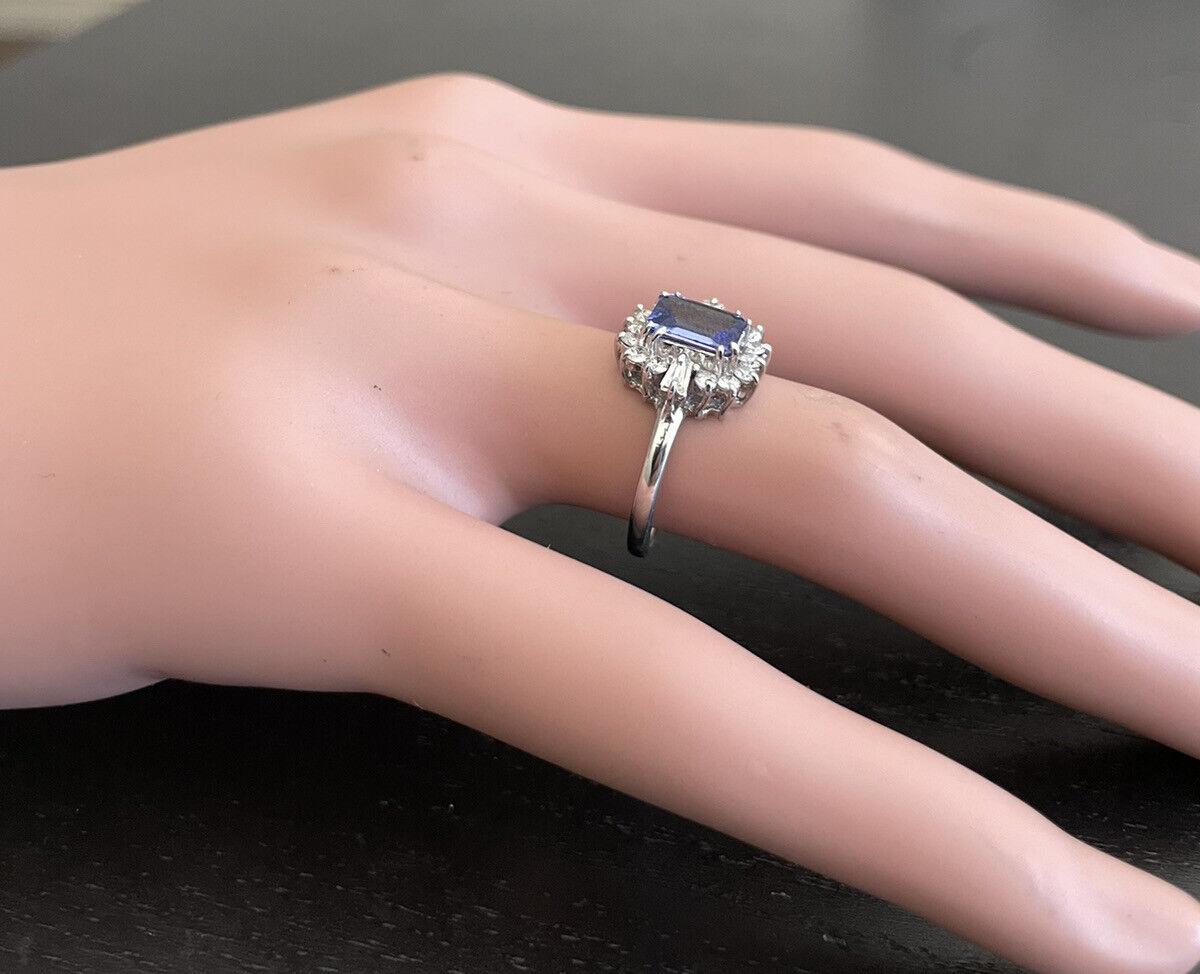 1,45 Karat natürlicher Tansanit und Diamant 14K massiver Weißgold Ring im Angebot 3