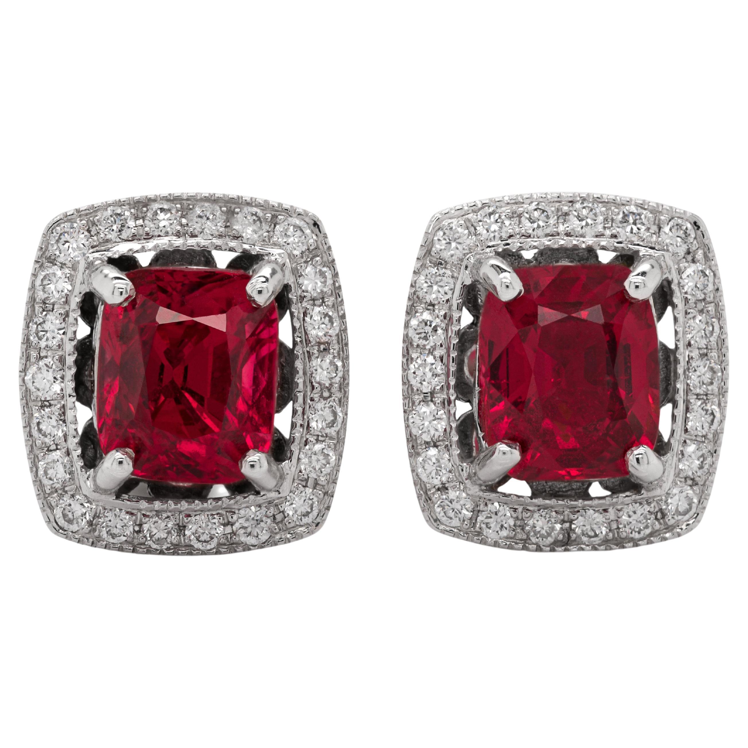 Natural Neon Tanzanian Spinel 1.45 Carats in White Gold Earrings  For Sale