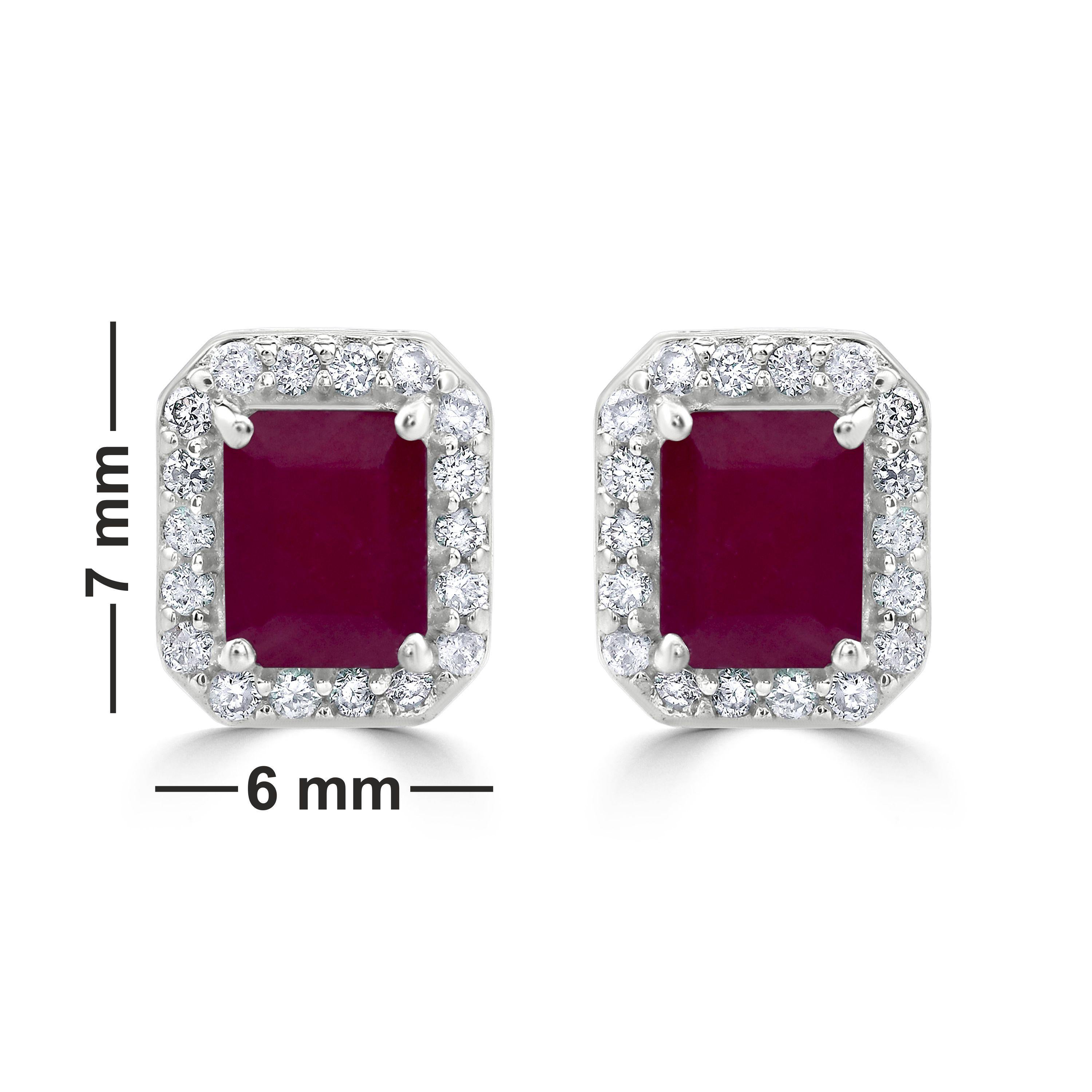 Gemistry 1.45 Carats Octagon Ruby Stud Earrings with Diamond in 14K White Gold In New Condition For Sale In New York, NY