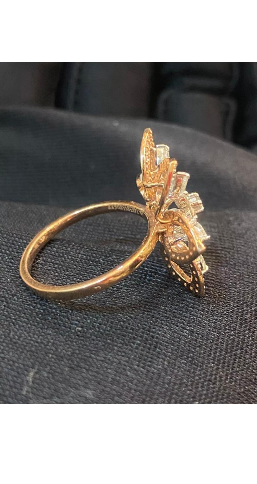 1.45 Carats Pear Round Shape Diamonds Floral  Gold Engagement Ring For Sale 1