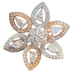 1.45 Carats Pear Round Shape Diamonds Floral  Gold Engagement Ring