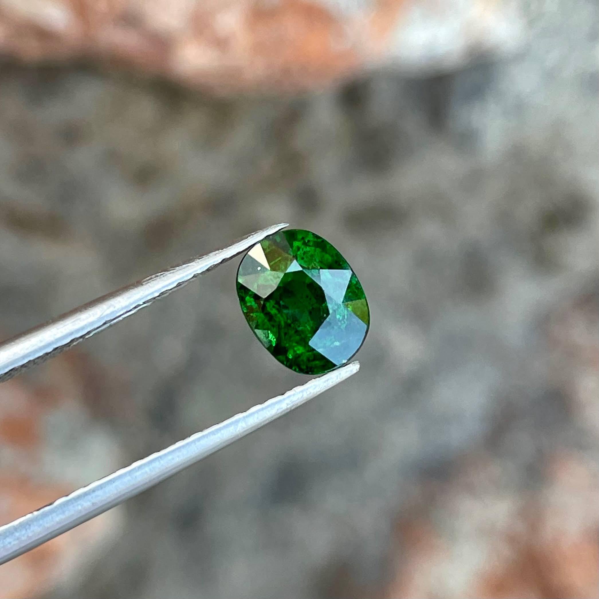 Weight 1.45 carats 
Dimensions 7.05x5.59x4.28 mm
Treatment none 
Origin Kenya 
Clarity VVS
Shape oval 
Cut Oval 




Discover the unparalleled beauty of this exquisite 1.45 carats Rich Green Tsavorite Garnet, boasting a captivating Oval Cut that
