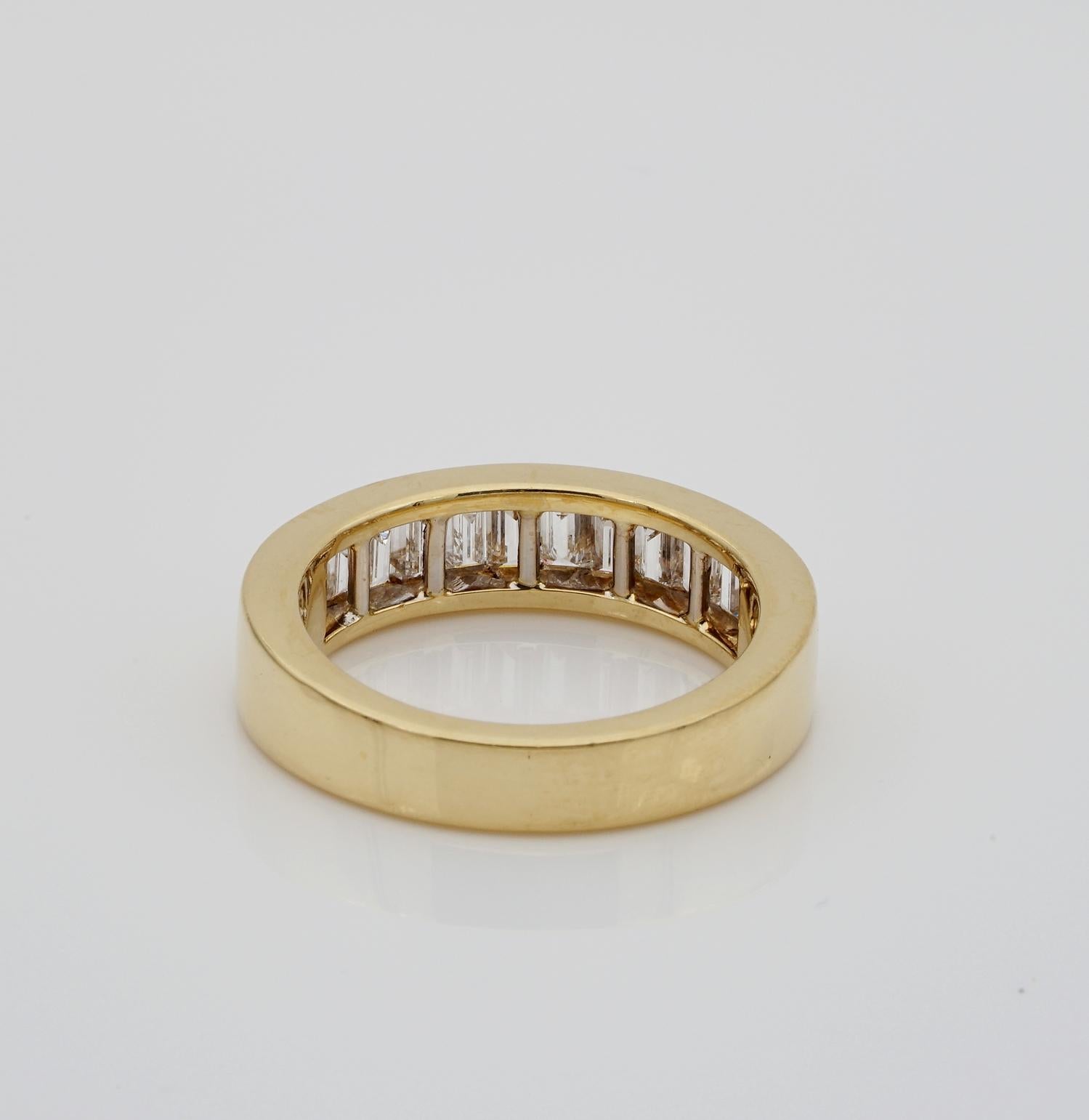 Women's or Men's 1.60 Ct Baguette Diamond F IF Half Eternity Ring For Sale
