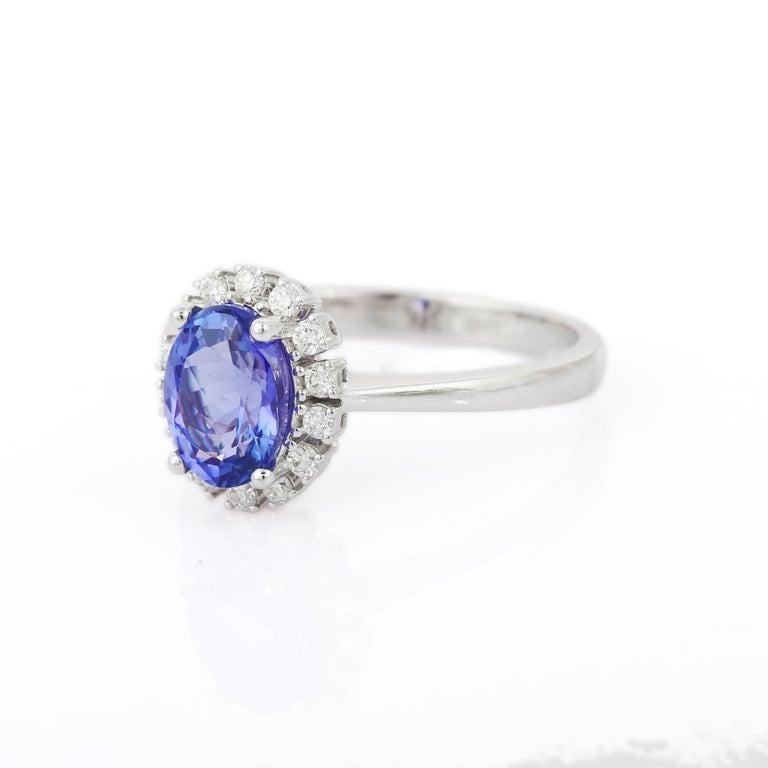 En venta: 1,45 Ct. Anillo de compromiso de diamante tanzanita certificado tachonado en oro blanco de 18k  2